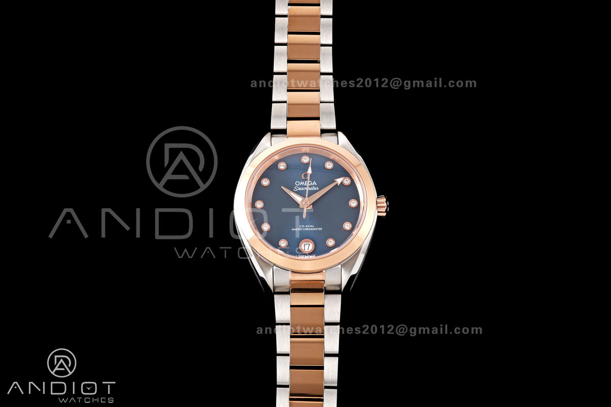Aqua Terra Shades 34mm SS/RG VRSF Best Edition Blue Diamonds Dial on SS/RG Bracelet A8800